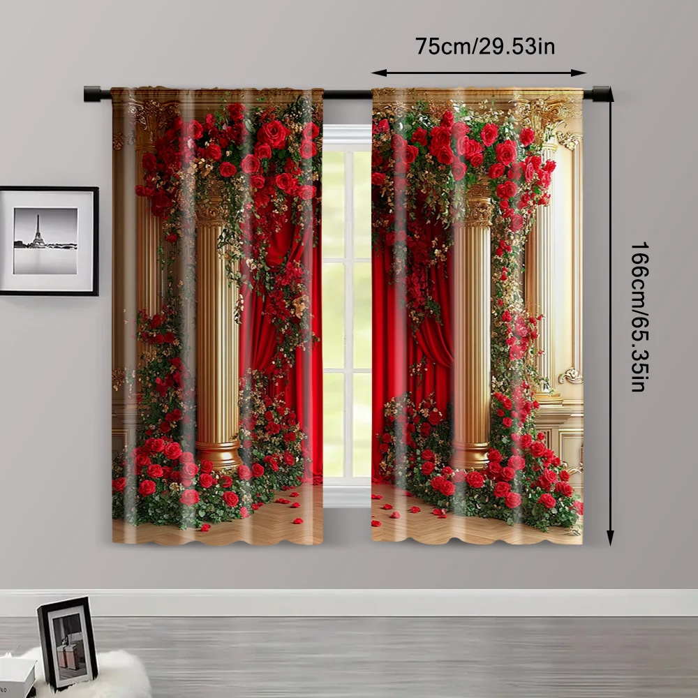 2pc,  Valentine's Day Window Curtains Luxury Vintage Rose Arch Durable Polyester,Without Electricity Birthday Party for 3
