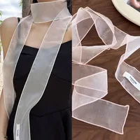 Decorative Solid Color Silk Scarf Y2K Thin Ribbon Headbands Narrow Scarf Summer