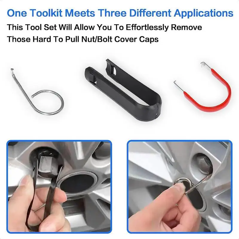 car Wheel Nut Cover Remover Three Piece Wheel Fitment Tool Portable Wheel Lug Nut Cap Center Cap Removal  Repair Accessories