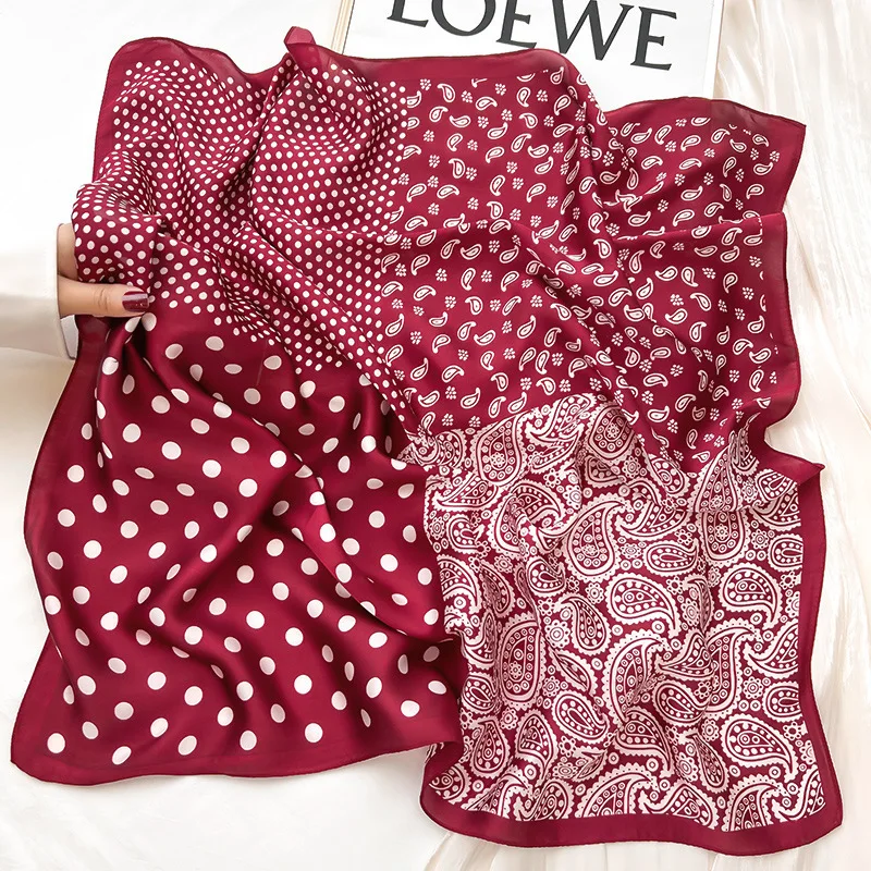 Luxury Polka Dot Silk Square Scarf Women Hijab Hair Bands Neckerchief Female Satin Shawl Ribbon Headband Fashion Wraps Bandana 2