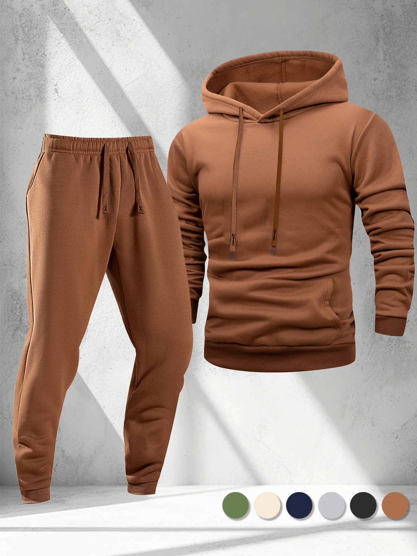Unisex Fleece Hooded Sweatshirt and Sweatpants Autumn Sports Set