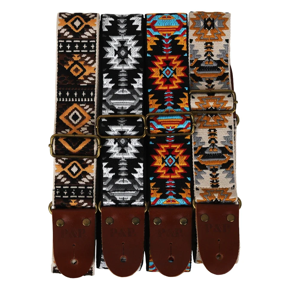 Bohemian Soft Leather Adjustable Guitar Strap in Vibrant Design
