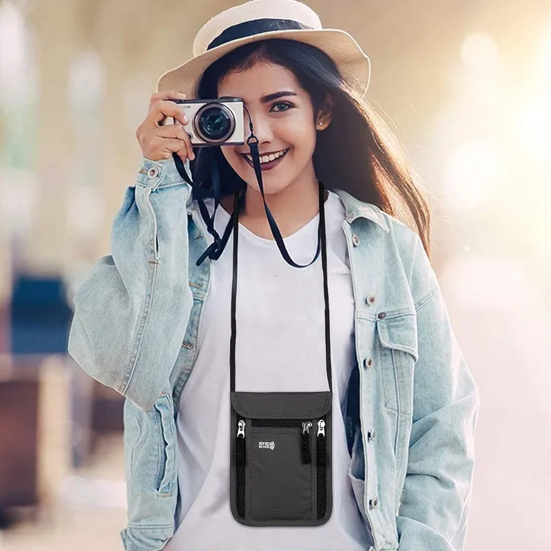 Custodia da viaggio Portafoglio da collo Porta passaporto per famiglia Custodia organizer con blocco RFID Portafoglio per passaporto Portafoglio da viaggio Accessori da viaggio - immagine 2