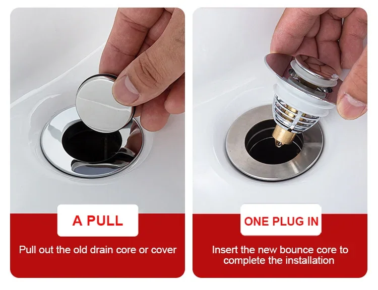 Description Picture 2 of itemPress Bounce Basin Pop-up Drain Filter Bathroom Shower Sink Filter Plug Hair Extension Bath Plug Kitchen Hardware Accessories