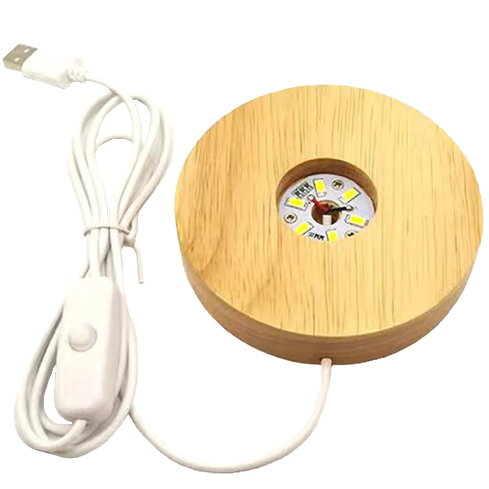 Solid Wood Led Lamp Base With 6 Built-in LED Lamp Beads Switch USB Data Cable Night Light Base, Wear Resistant Lamp Holder