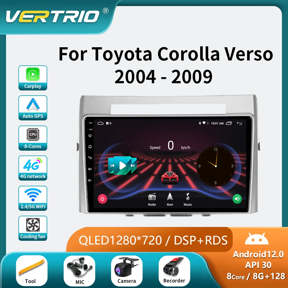 Per Toyota Corolla Verso Ar10 2004 - 2009 Android 12 Autoradio Lettore Multimediale 2Din Carplay Stereo Gps Head Unit Audio 9 "Wifi