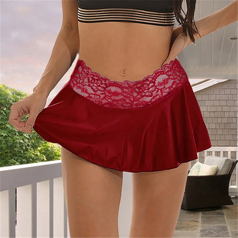 Summer New Women's Fashion Cute Short Skirt Sexy Temptation Casual Solid Color Lace Splicing Low Waist Mini Skirts Sleepy Pants_ecoleips.com