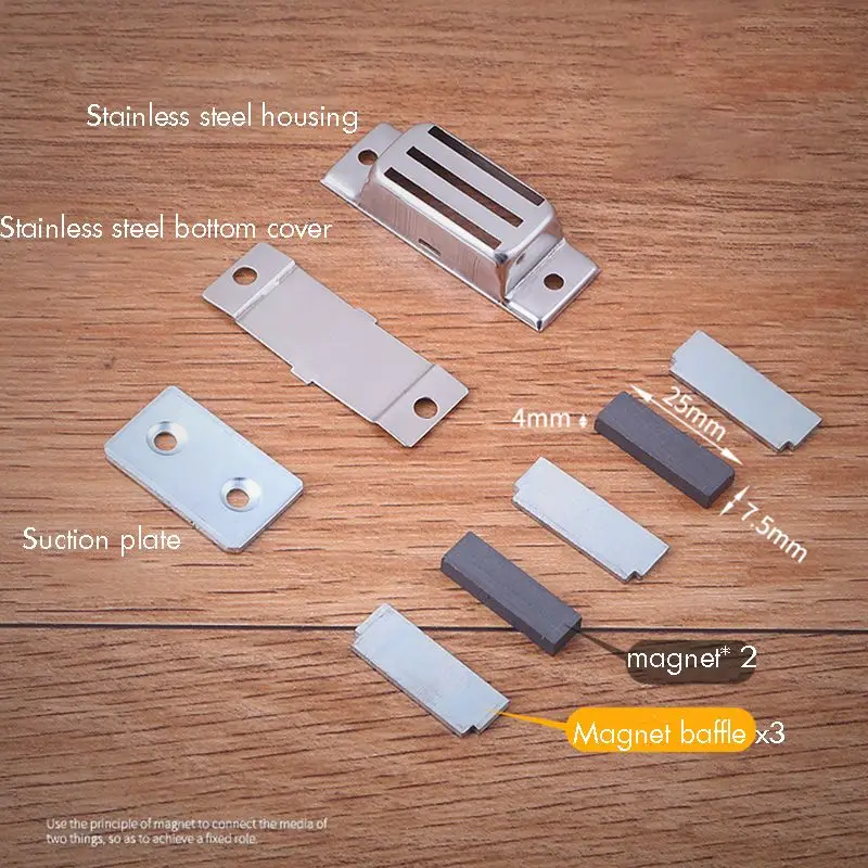 Cabinet Door Magnetic Catch Furniture Closet Catches Latch with 2 Strong Magnets Stainless Steel Kitchen Cupboard Closure Catch