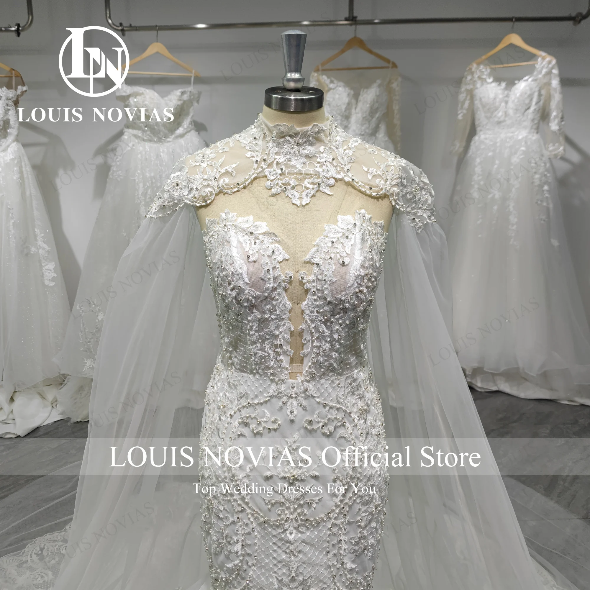 Женское свадебное платье с юбкой-годе LOUIS NOVIAS, белое платье с блестками и шалью, с аппликацией, новинка 2024
