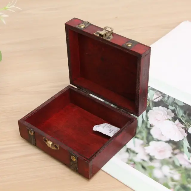 Scrigno Del Tesoro In Legno Vintage | Con Lucchetto | 21.5x12.5x13 Cm | Per Decorazione E Conservazione