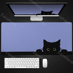 Charming Black Cat Extended Desk Mat - Large Rubber Mouse Pad in Pink and Purple Gamer Design - 600x300x2mm (Pink09)