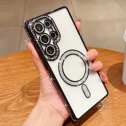 Luxury Bling Rhinestone Clear Soft Phone Case with Magnetic Shiny Sequin Cover - Galaxy S26+ (Black)