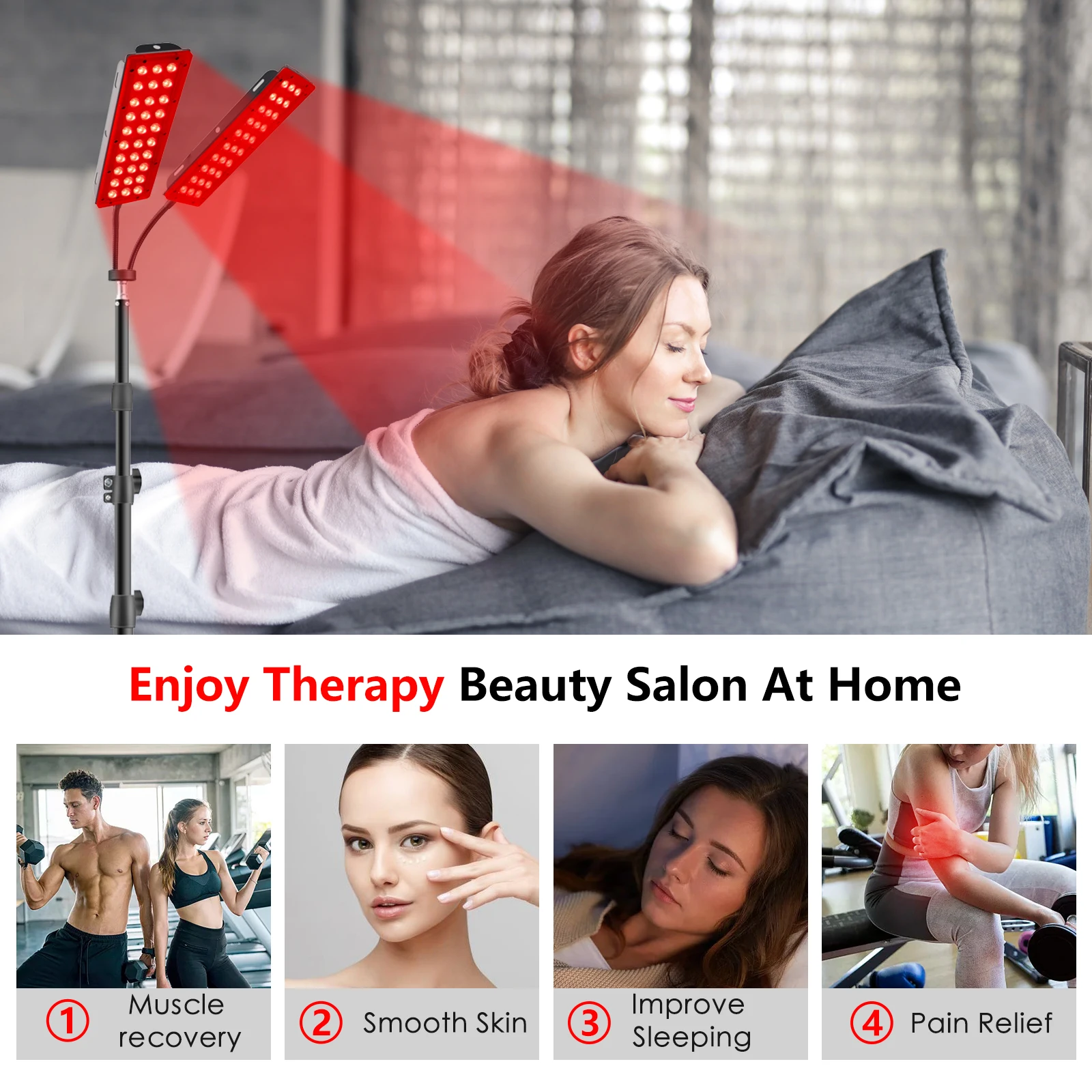 Red Light Therapy Lamp Double Heads LED Infrared Light 850nm Near Infrared Device Pain Relief Skin Care Beauty Instrument