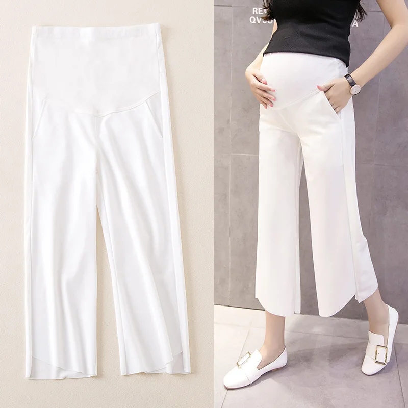 

Pregnant women's ninth pants, summer wide-leg pants, solid color belly pants, fashionable pregnant women's casual loose pants
