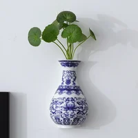 Ceramic vase, antique blue and white porcelain flower container, lucky bamboo, living room and home decoration, wall hanging 2