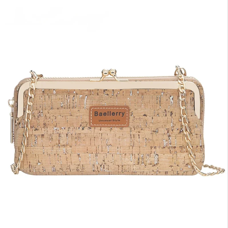 Cork New Ladies Print Wallets Multifunctional Long Phone Bag Fashion Metal Chain Messenger Bags Credit Card Holders Coin Purses