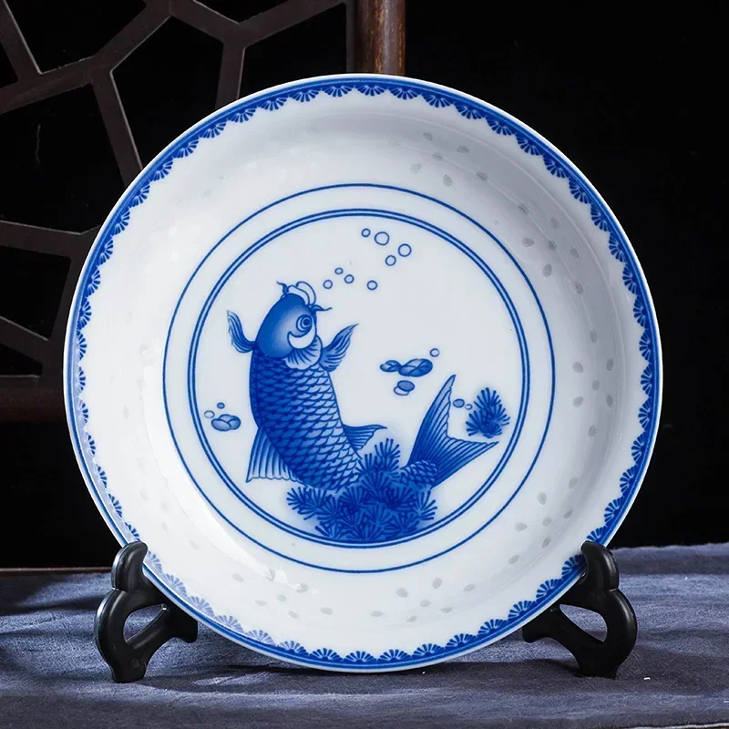 Chinese 8inch Blue White And Porcelain Dinner Ceramic Plates Vintage Dragon Kitchen Plate Round Tableware Food Household Tray
