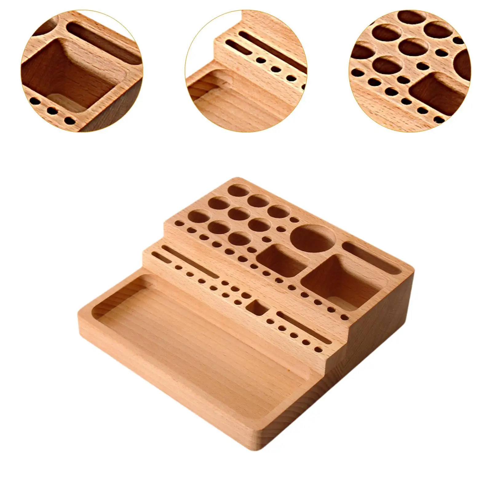 Wooden Desk Organizer with Slots And Holes, Multifunctional, Wooden Desk Organizer with Slots And Holes, Multifunctional,