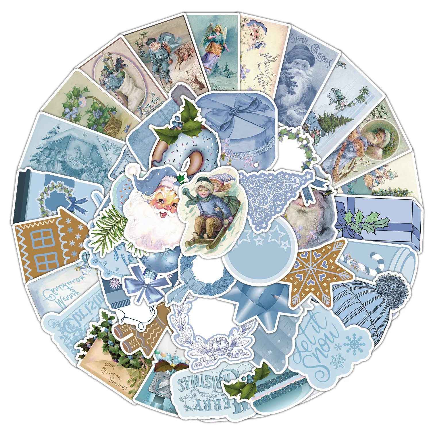 

10/30/50Pcs Blue Christmas Waterproof Graffiti Sticker Aesthetic Decorative Luggage Laptop Phone Diary Scrapbook Kids Stickers