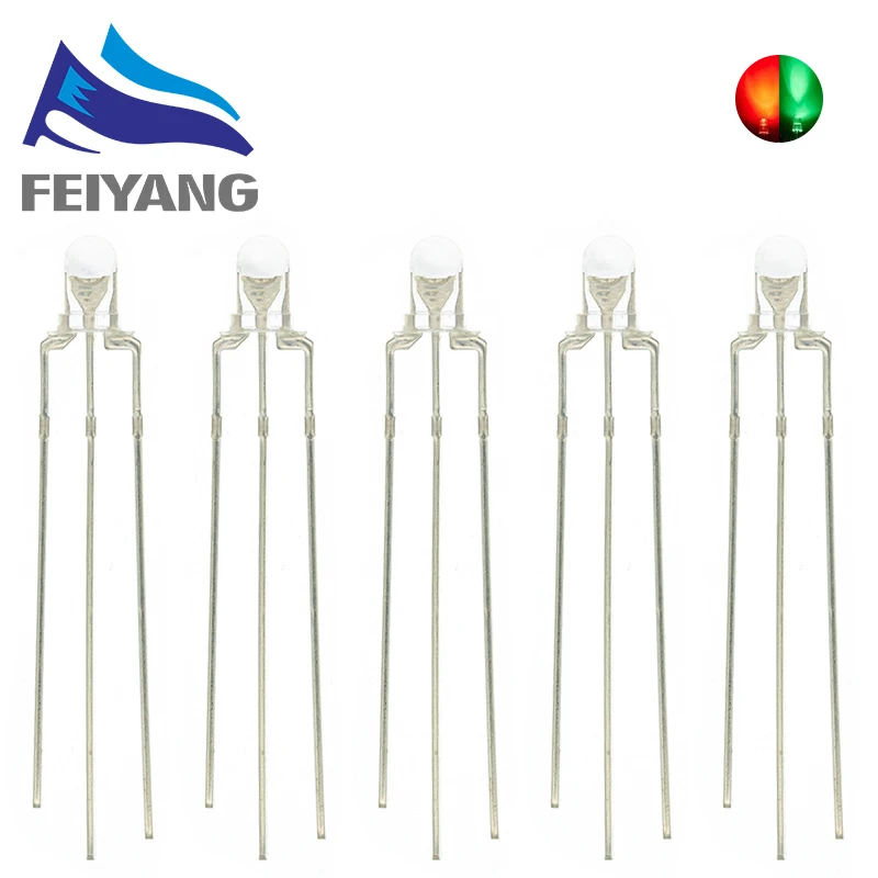 100 Stück 3mm runde klare Linse zweifarbige gemeinsame Anode/Kathode LED rot warmweiß blau gelb grün zweifarbig Dioden licht – Detail 3