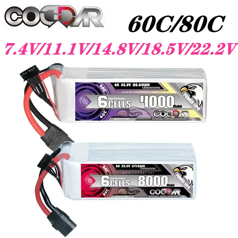 

CODDAR 4000mAh 60C 8000mAh 80C For FPV Drone Power for FPV Frame RC Helicopter 7.4V 11.1V 14.8V 18.5V 22.2V Lipo Battery