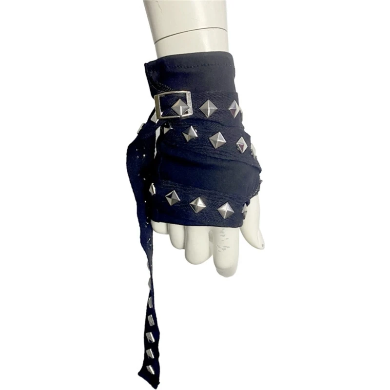 Women Punk Mittens Rivet Ribbons Streetwear Sleeves Half Finger Sleeve for Cycling and Music Festivals 1pair fingerless gloves arm sleeves