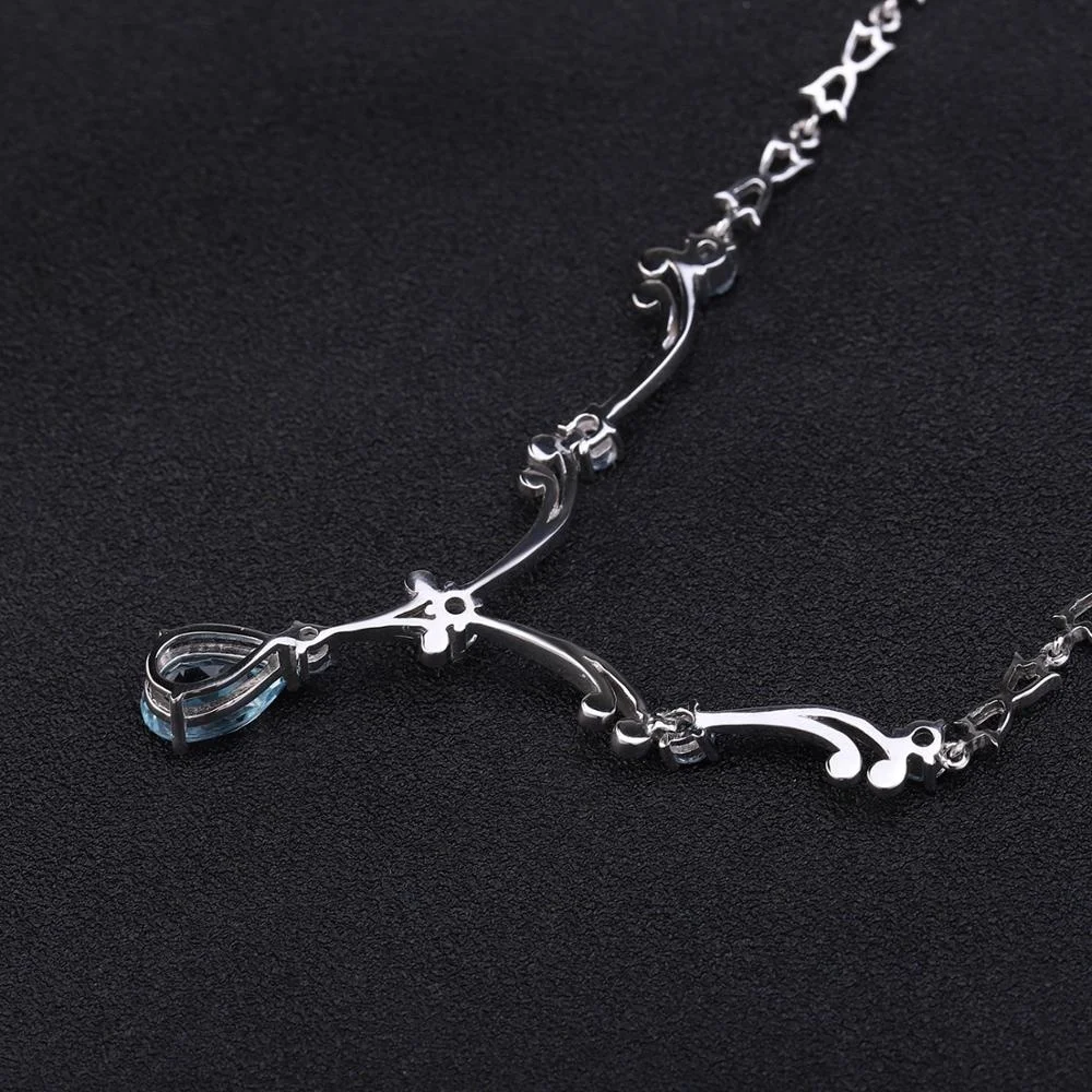 Luxury 925 Sterling Silver Statement Pendant Necklace-Natural Sky Blue Topaz Jewelry for Ladies