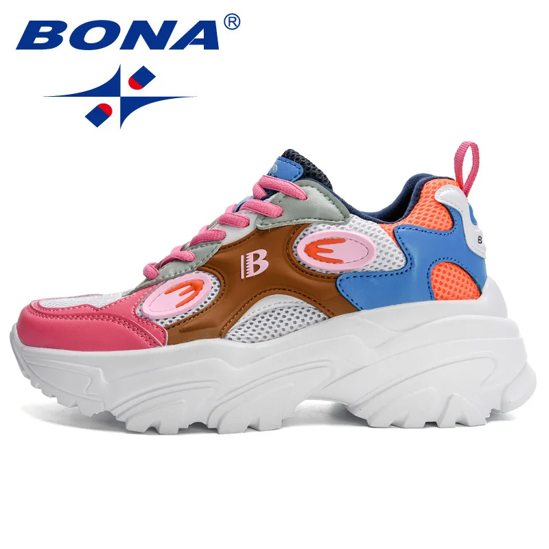 BONA 새 디자이너 여성 레이스 업 플랫폼 스니커즈 숙녀 레저 Feminino 캐주얼 신발 통기성 운동화