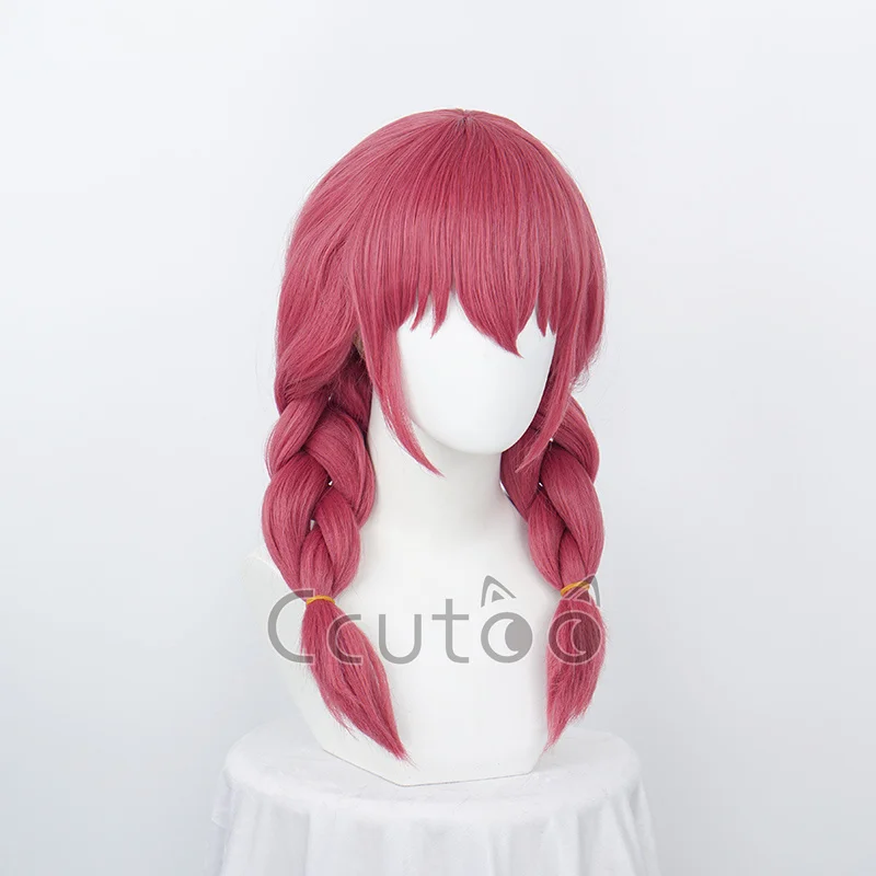 ccutoo 아마노 미우 가발 합성 헤어 블렌드 S 코스프레 가발 브레이드 롱 더블 포니테일 로즈 레드