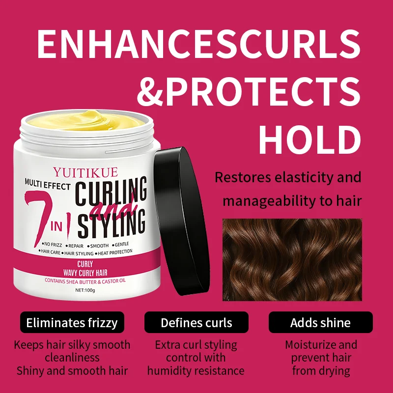YUITIKUE 7-in-1 Curl Hair Mask, All-in-One Hair Care and Styling, Heat Damage Protection, Contains Shea Butter and Castor Oil