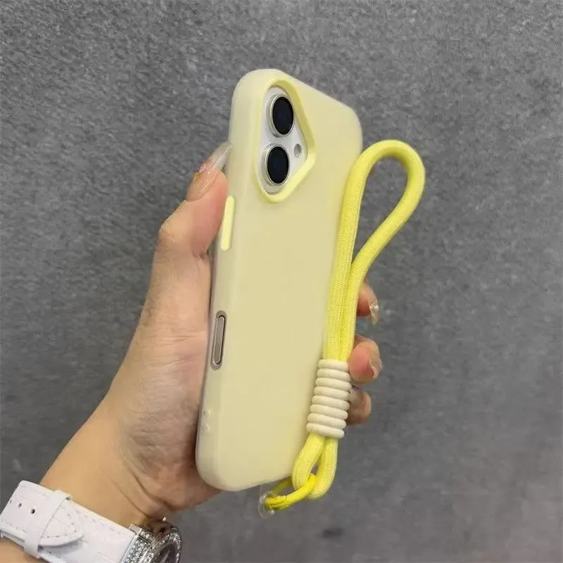 Matte Candy Wrist Strap Phone Case with Hand Lanyard - 2-in-1 Jelly Soft Cover