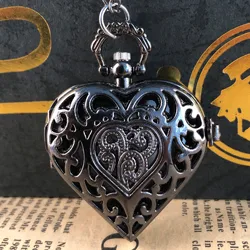 Black Heart Shaped Hollow Carved Quartz Pocket Watch Arabic Numerals Unisex Necklace Pendant Clock Men Women Gifts Popular