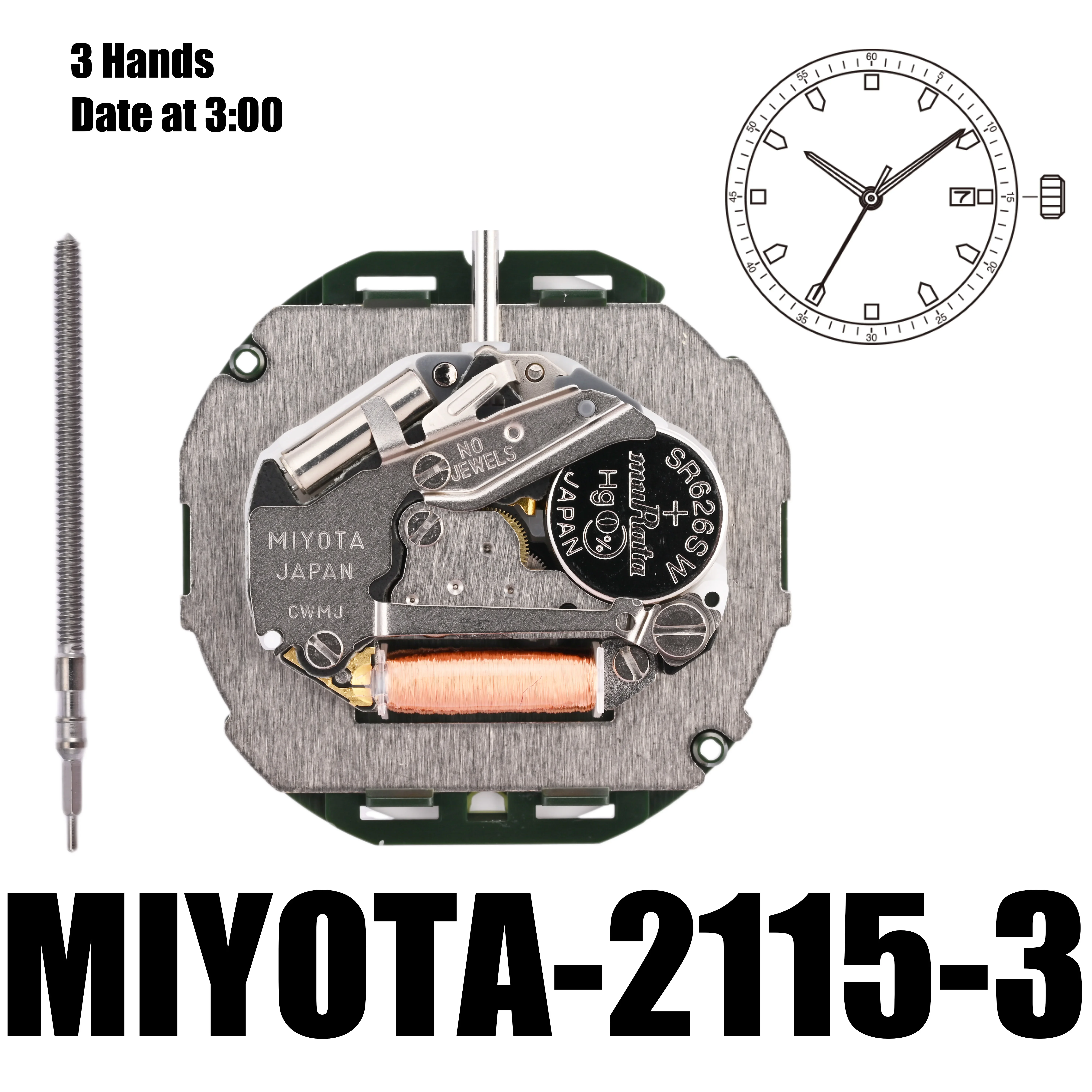 2115 Movement Miyota 2115-3 Movement with date display at 3 o