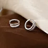 Real 925 Sterling Silver Zircon Double Layered Round Hoop Earrings For Women Fine Jewelry Light Luxury Geometric Accessories