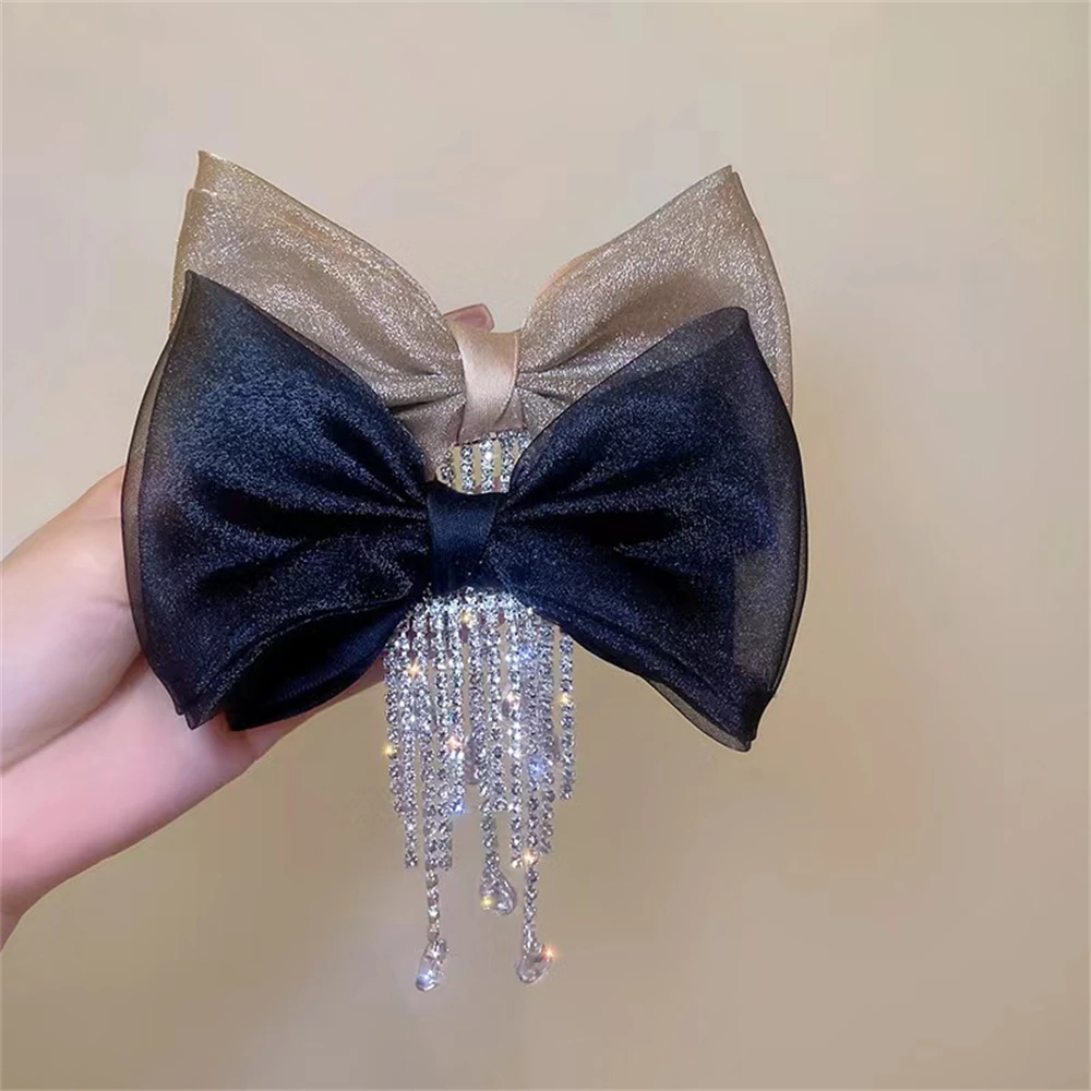 

Mesh Bow Rhinestone Tassels Spring Hairpin Elegant Women Ponytail Hair Tie Headband Trendy Hair Accessories For Girls Headwear