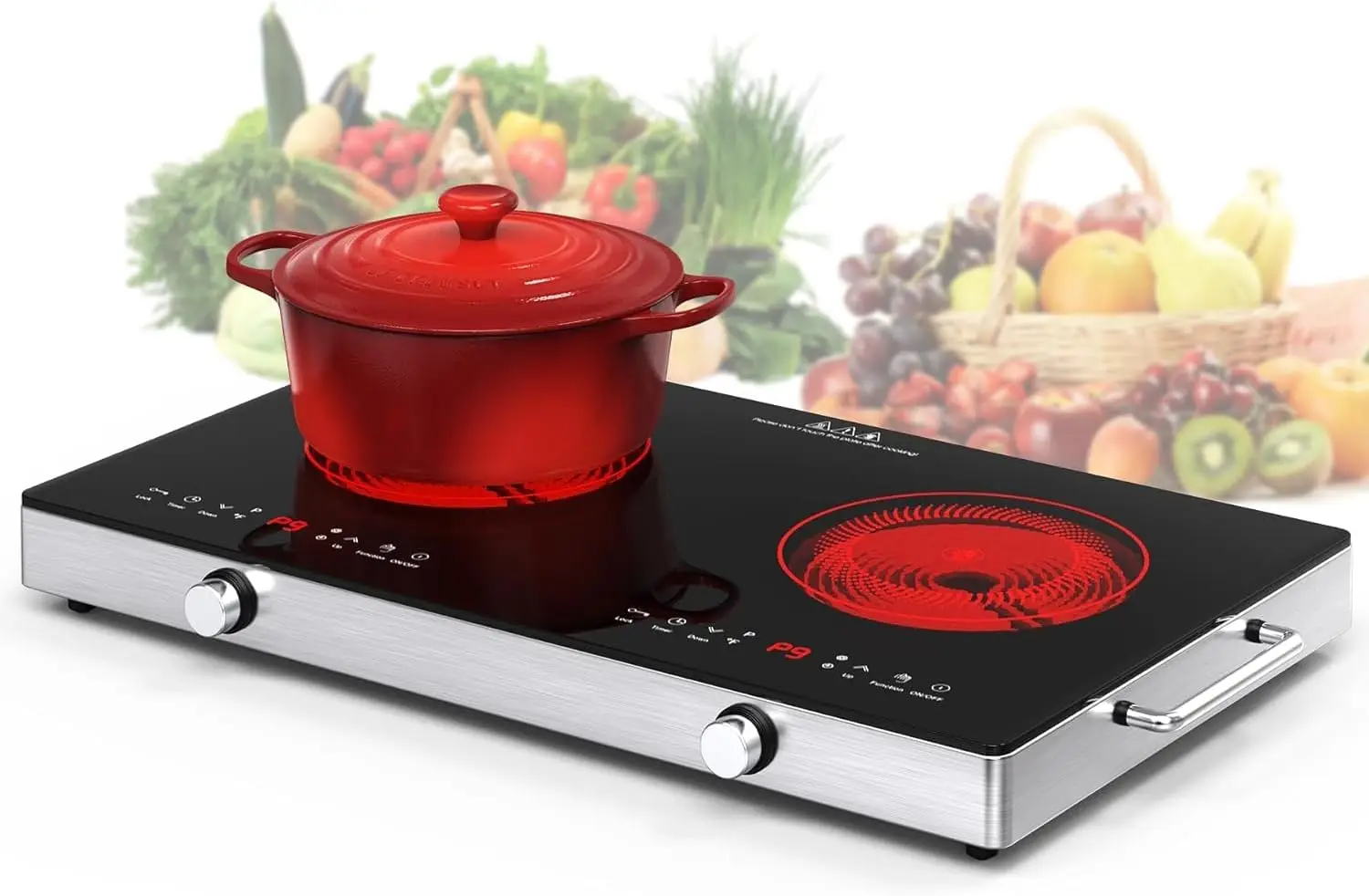 Electric Stove Top with Knob Control,9 Power Levels, Kids Lock & Timer,LED touch control,Overheat Pr