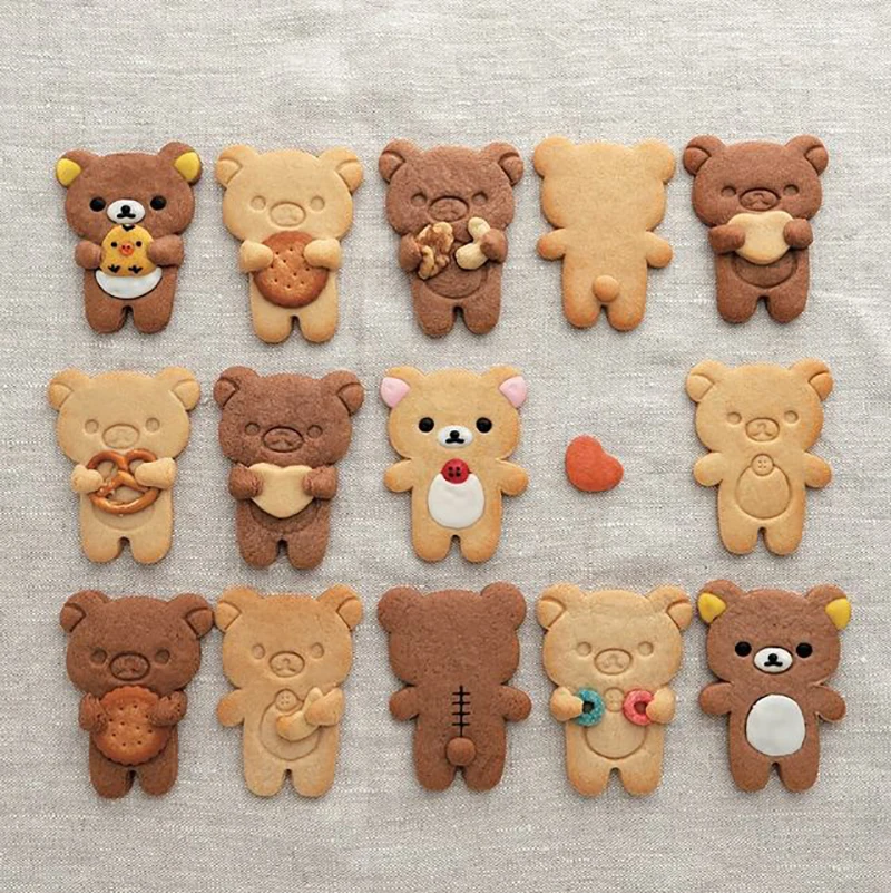 Cute Bear Mold Cookie Bear Stamp Cookie Cutters Set Fondant Biscuit Mold DIY Pastry Baking Tool Shaker Forms for Cookies