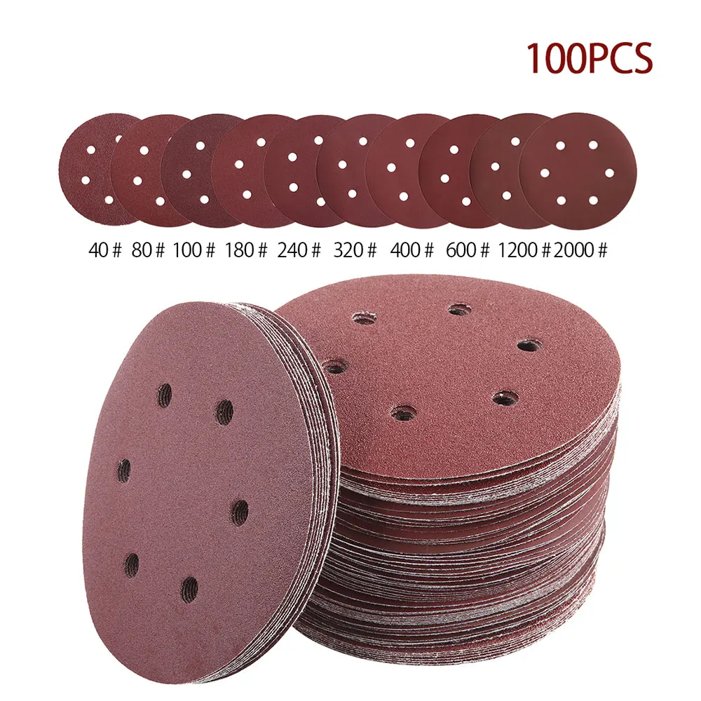 

100pcs 150mm 6inch Sandpaper 6 Hole Disk Sand Sheets Grit 40-800 Hook and Loop Sanding Disc Polish Sand Paper Tool Accessories