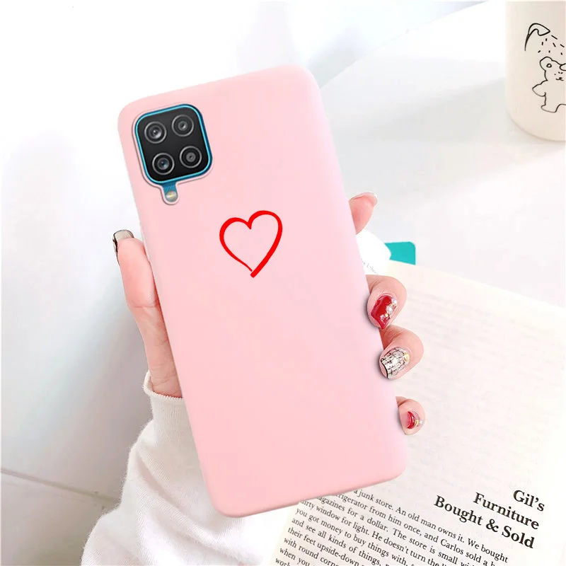 Candy Matte Soft TPU Case For Samsung Galaxy A12 Shockproof Silicone Back Cover For SamsungA12 A 12 SM-A125F Cases Red Cat Funda