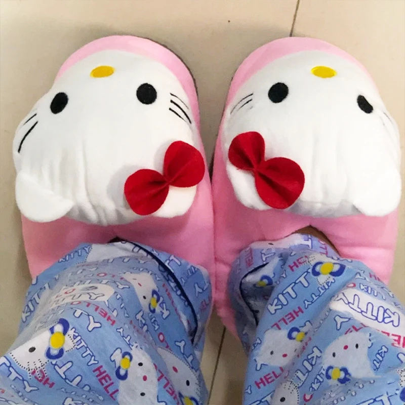

Sanrio Plush Slippers Hello Kitty Stuff Kawaii Anime Cute Cartoon Winter Bedroom Thick Sole Warm Home Shoes Toys Girls Gifts