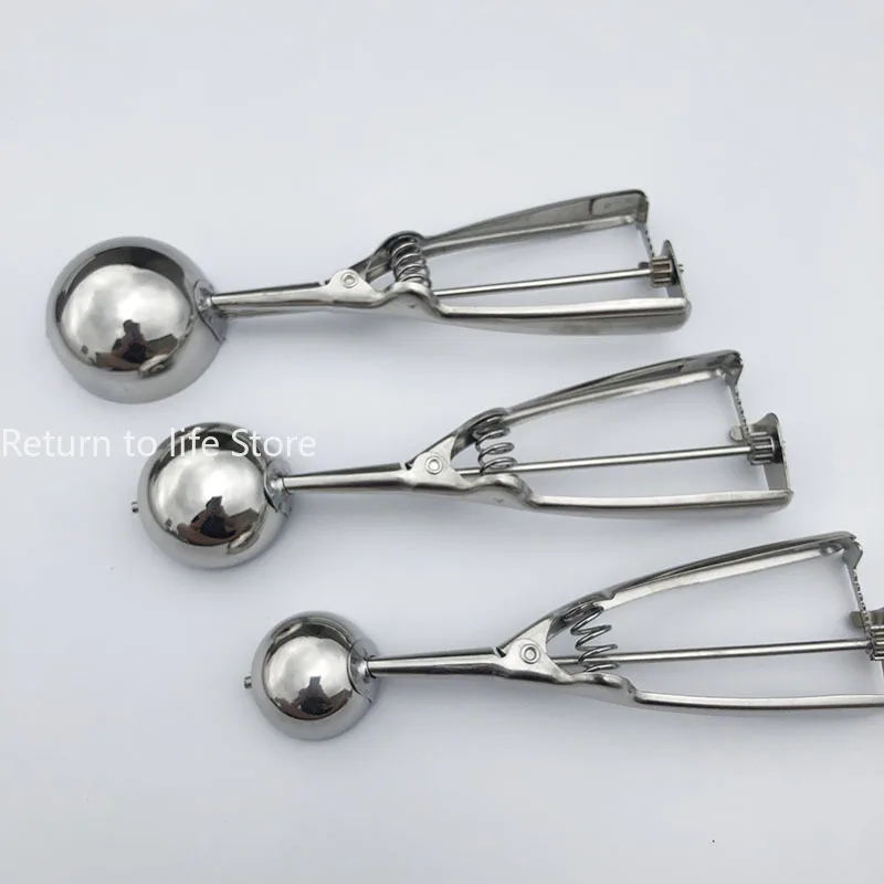 Scoop Stainless Steel Ice Cream Spoon Potato Mash Cookies Dough Disher Spoon Spring Handle Kitchen Accessories Ice Cream Tools