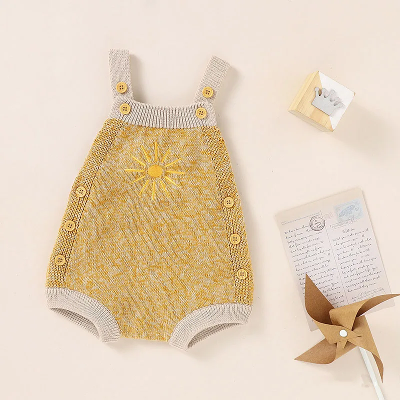 Thin Knitted Sunflower Baby Jumpsuit for Girls