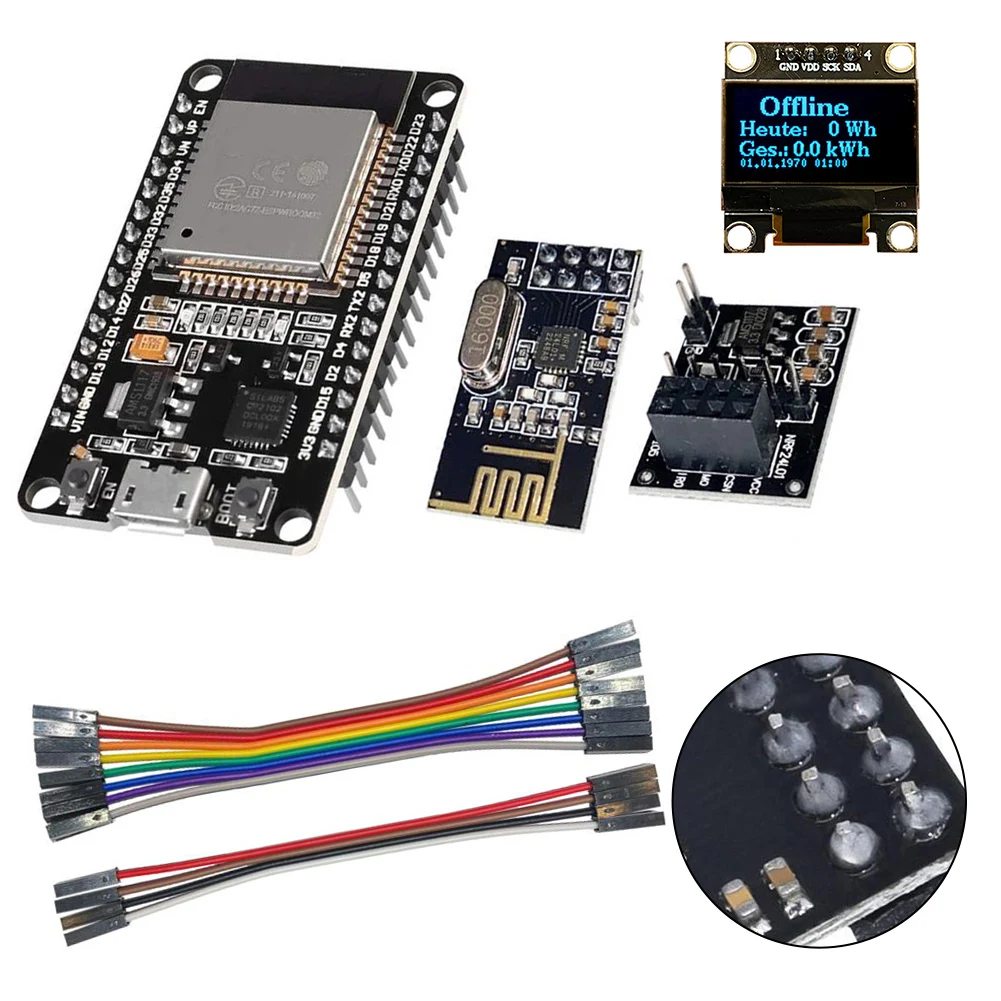 Opendtu Per Hoymiles Kit Fai Da Te Esp32 + Nrf24L01 + Cavo + Display + Modulo + Presa Plug-And-Play Pronto Per Inverter Hoymiles