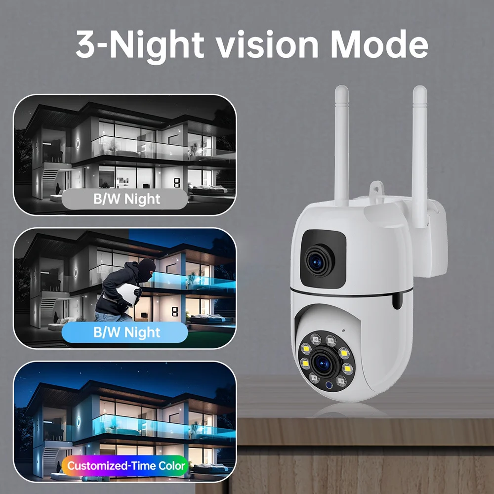 Dual Lens IP Camera 2.4Ghz WiFi Security Protection Full Color Night Vision PTZ CCTV Video Surveillance Camera 3MP 6