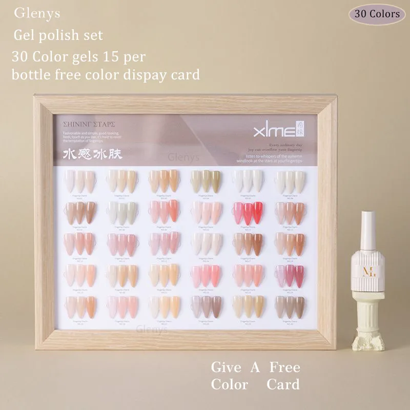 

Glenys 30 color Ximei water feeling nail polish glue semi permanent immersion gel with color card UV nail art varnish set 15ml