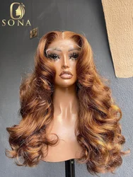 Ombre Light Ginger Brown Colored 13x6 Transparent Lace Frontal Wig Wave Pre-Plucked Ombre Orange 4x4 Lace Closure Human Hair Wig