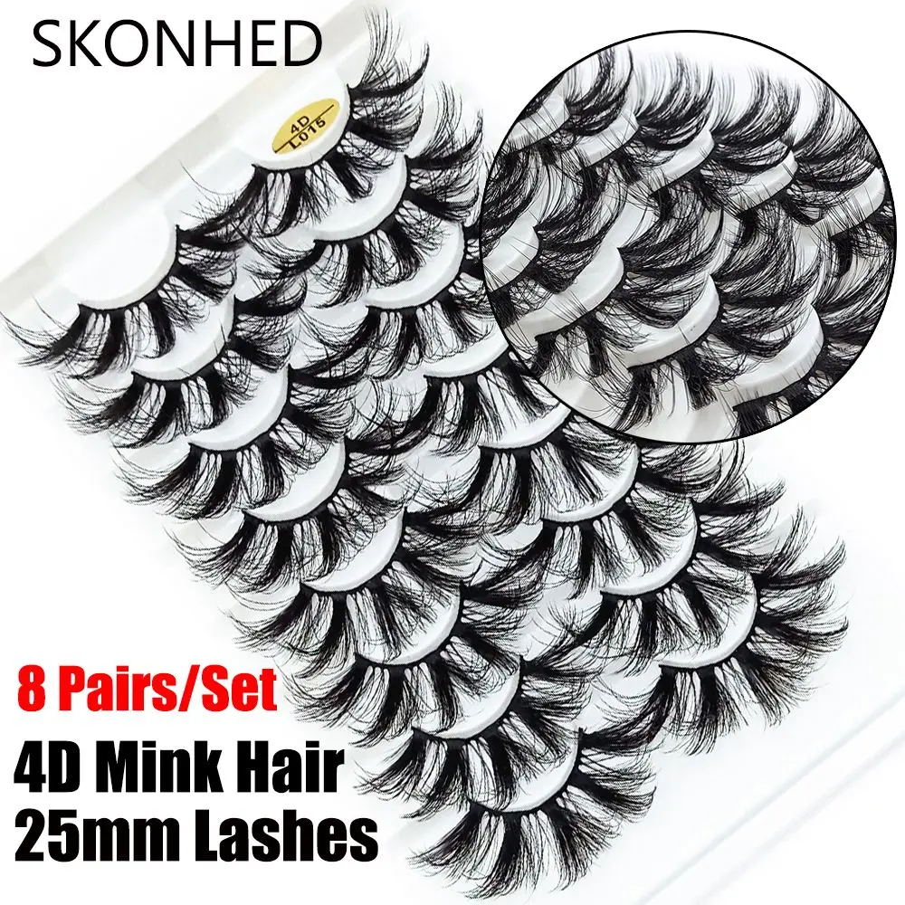 

8 Pairs Woman' Fashion Handmade Wispy Fluffy Makeup Tools Eyelash Extension False Eyelashes 25mm Lashes 4D Mink Hair