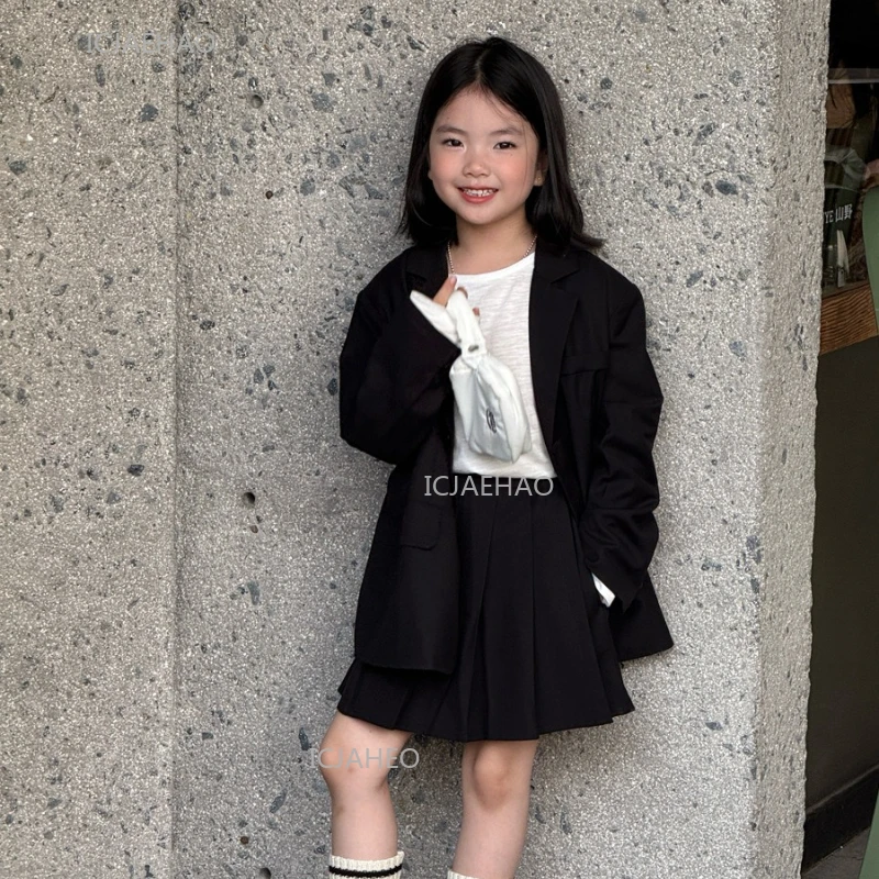 Family Clothing Matching Mother Daughter Blazer Set Korean Style Loose Fit Academic Plaid Skirt Suit Autumn Mom and Girl Outfit - 6