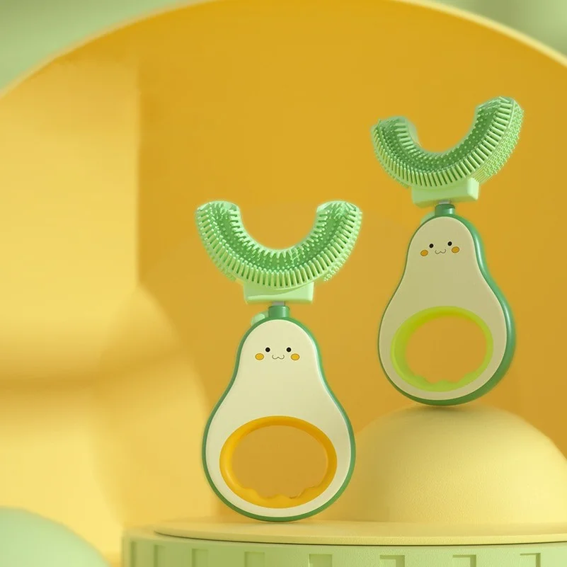 Children 360 Degree U-shaped Toothbrush Boy Girl Silicone Teeth Child Oral Care Tools Kids Avocado Teeth Care Cleaning Teether baby toothbrush baby teeth cleaning tool
