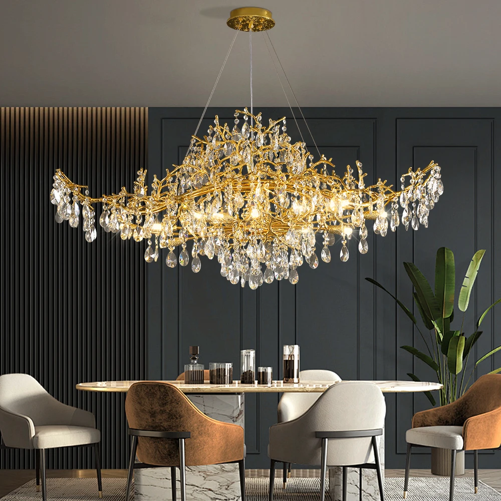 French Large Ceiling Chandelier Crystal Light Luxury Branch Chandelier Living Room Hotel Hanging Light Fixture for Kitchen 220V